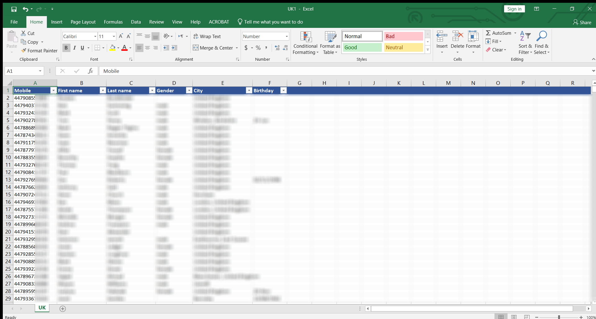 Picture of UK mobile number database